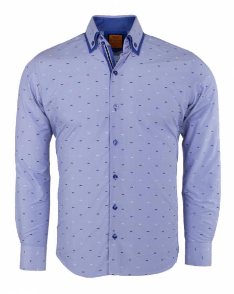 SL 6496 Голубая рубашка с двойным воротником и мелким узором 
